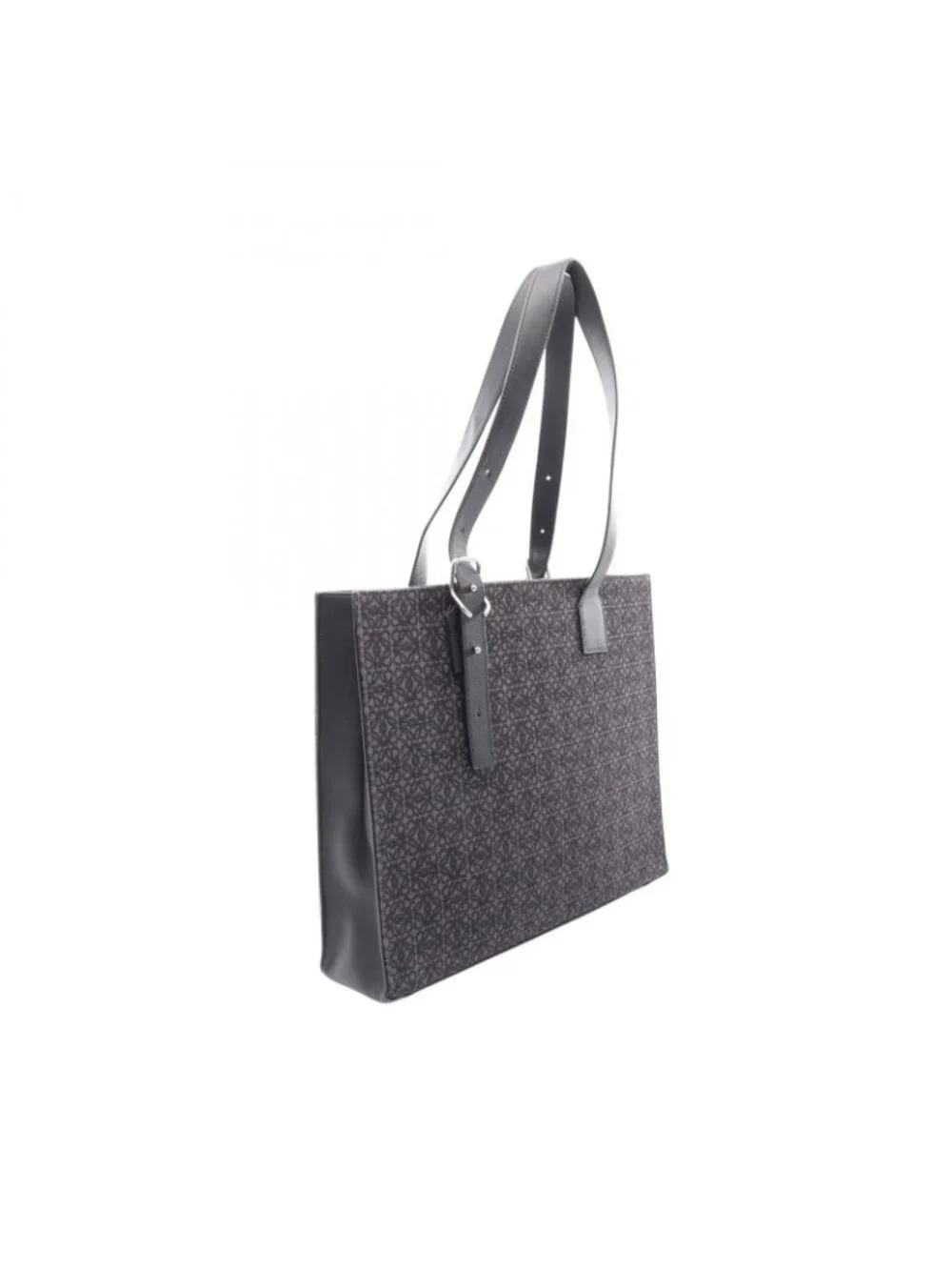 Loewe Tote Buckle Horizontal Anagram Black Canvas Leather